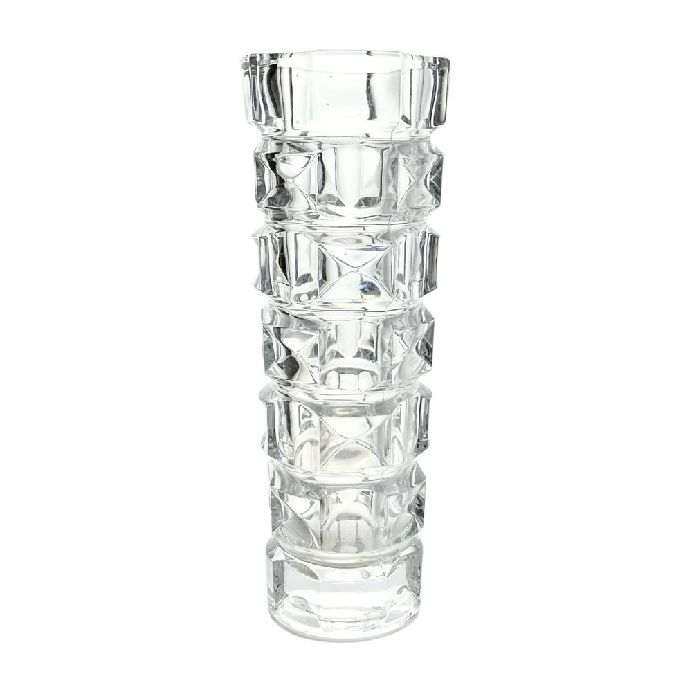 1980s Vintage Modernist Cubist-Style Geometric Stacked-Block Thin Tall Vase 8”